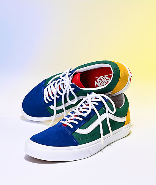 Vans Old Skool Yacht Club zapatos de skate azules, verdes, amarillos y rojos