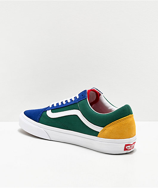 Vans Old Skool Yacht Club zapatos de skate azules, verdes, amarillos y rojos