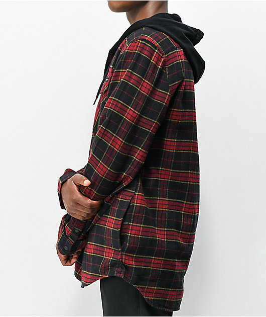 Vans Parkway II Pomegranate Black Hooded Flannel Shirt Zumiez