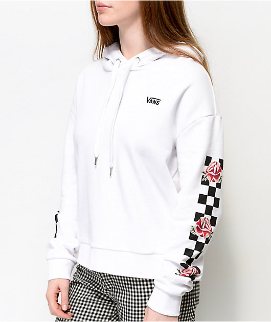 vans rose checkerboard sleeve black hoodie