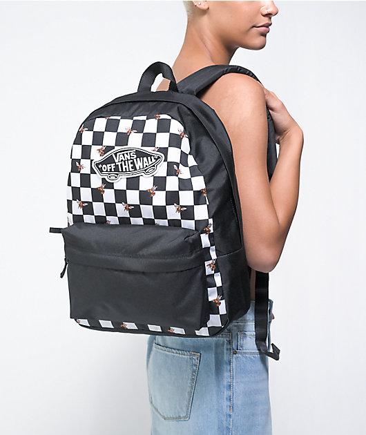 Vans backpack black online checkered