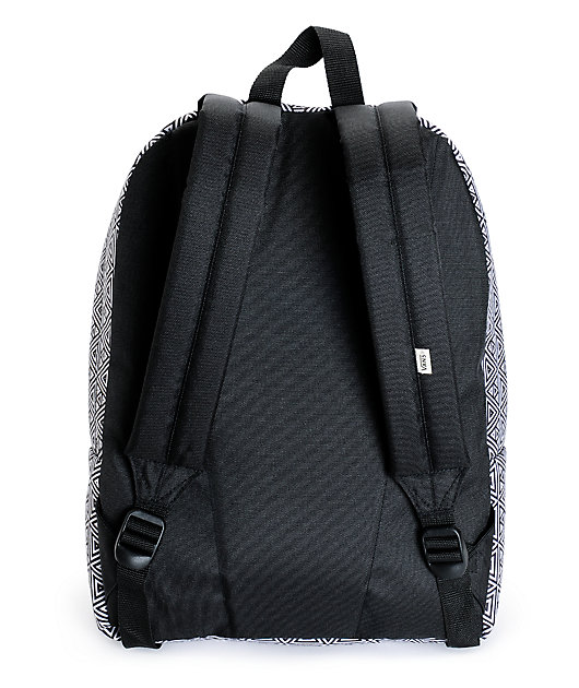 vans realm black and white geo print backpack