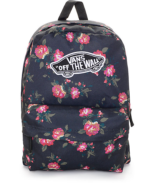 vans black backpack with flowers