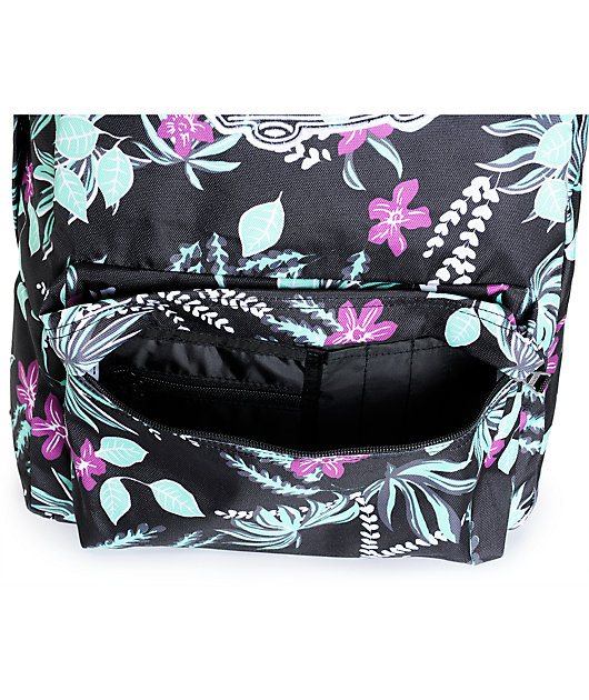 vans realm black floral print backpack