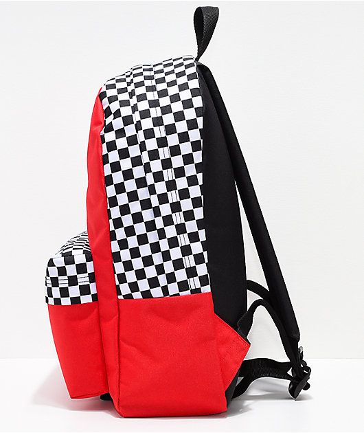 vans realm racing red & checkerboard flame backpack