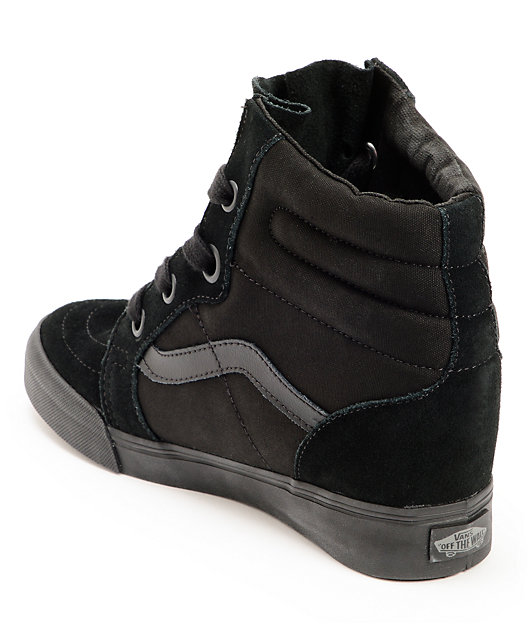 Vans Sk8-Hi All Black Wedge Shoes | Zumiez
