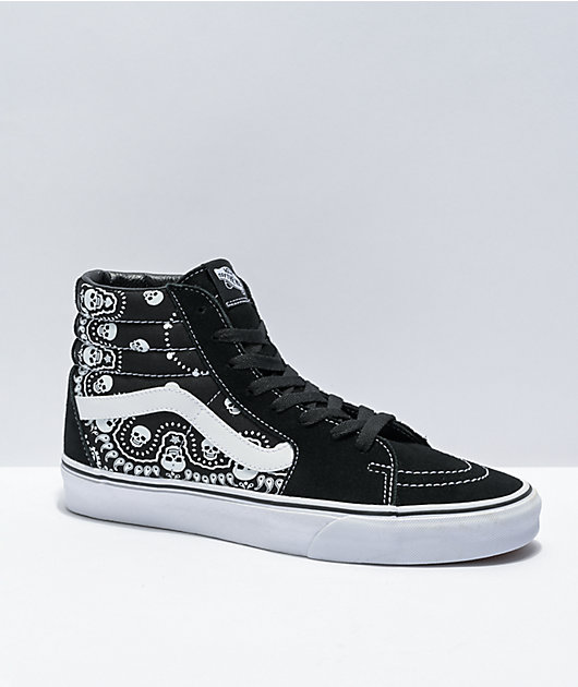 Vans Sk8-Hi Bandana Black & White Skate Shoes | Zumiez display picture 1