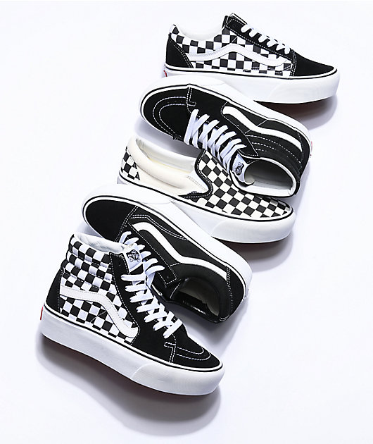 Fodgænger Stue lilla Vans Sk8-Hi Black & White Checkerboard Platform Shoes