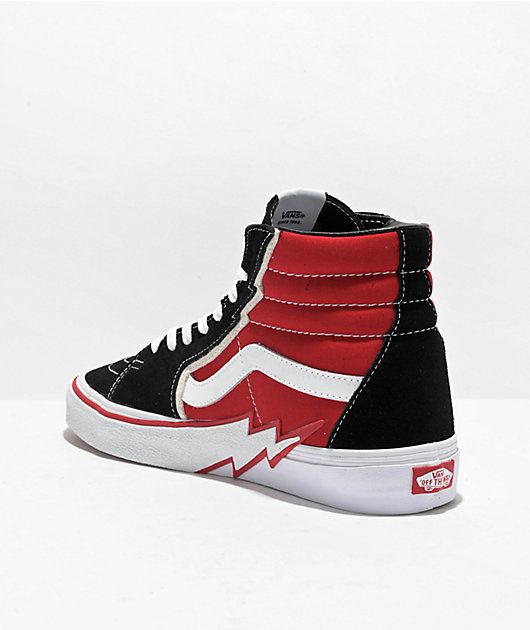 Vans Sk8 Hi Bolt Black Red Skate Shoes