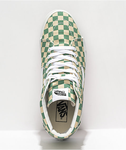 Vans Sk8 Hi Checker Light Green White Skate Shoes Zumiez