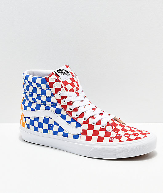 Blue yellow and red checkered outlet vans