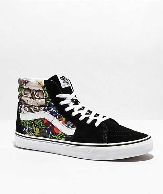 Vans Sk8-Hi Fruit Skull Black White Skate Shoes Zumiez