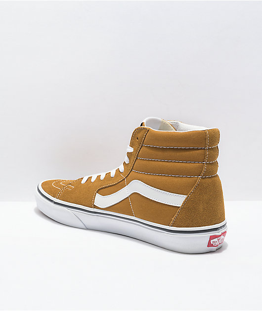 Vans Sk8-Hi Golden Brown & White Skate Shoes صور شعر بني