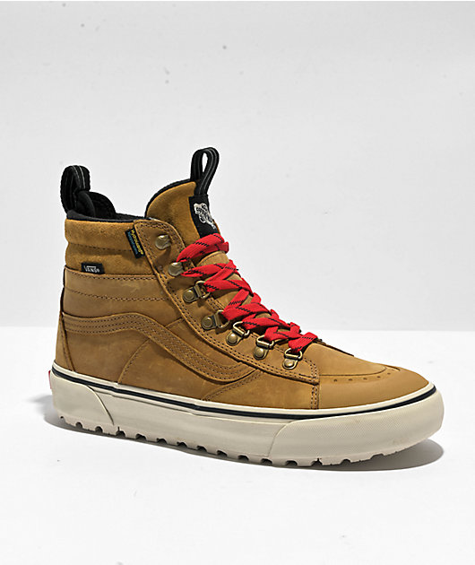 High Top Vans Tan Leather Shoes Skate SK8-Hi Vans Mens Shoes In