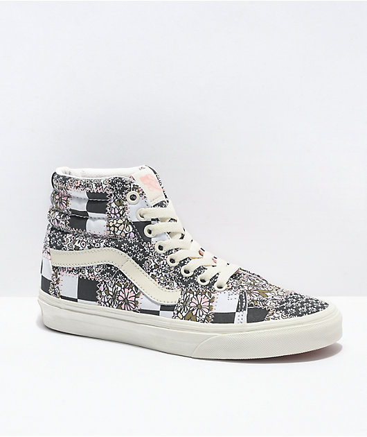 Vans Sk8-Hi Patchwork Floral Black White Skate Shoes