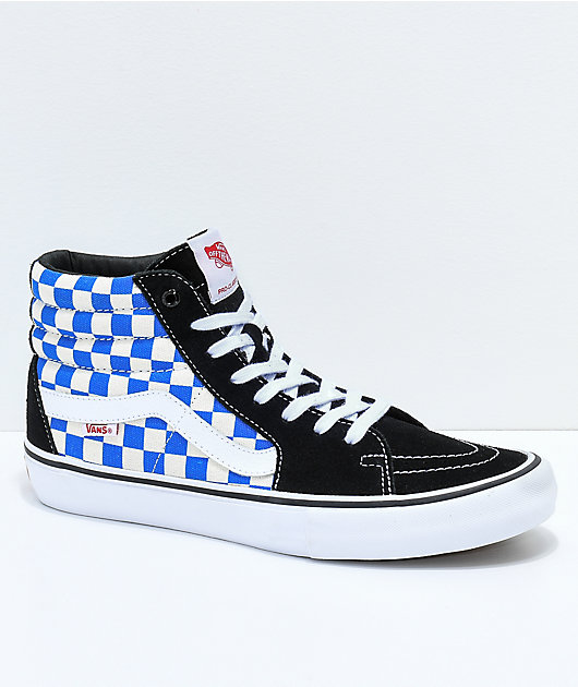 Vans Sk8-Hi Pro zapatos de skate a cuadros en azul, negro y blanco | Zumiez
