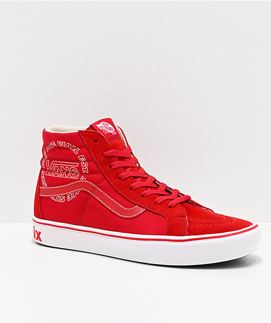 Vans Sk8-Hi Reissue ComfyCush Distort zapatos de skate rojos y blancos |  Zumiez