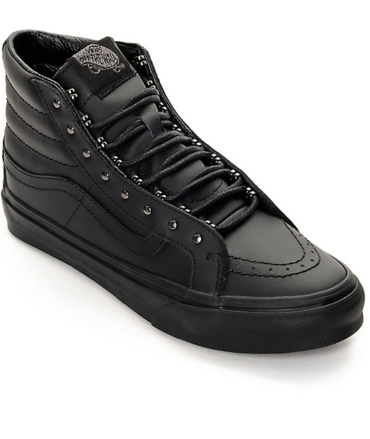 Vans Sk8 Hi Slim Rivets zapatos de cuero negro (mujer) | Zumiez