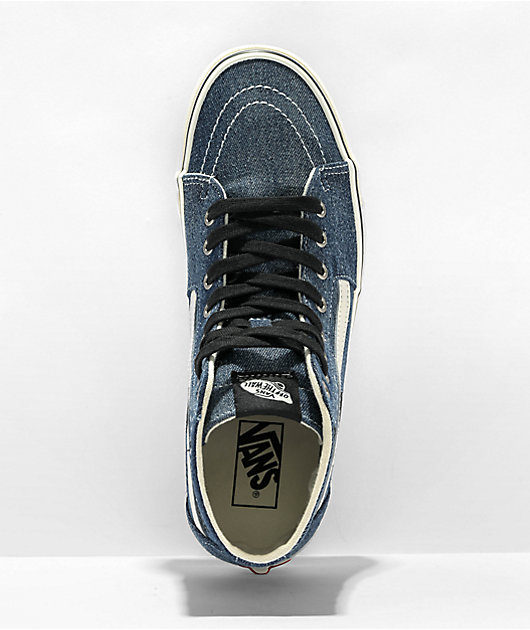 Vans Sk8-Hi Tapered Denim Embroidery Navy Blue & White Skate Shoes 