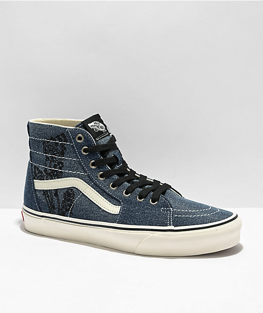 Vans Sk8 Hi Tapered Denim Embroidery Navy Blue White Skate Shoes Zumiez