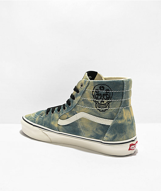 Vans Sk8 Hi Tapered Denim Embroidery Olive White Skate Shoes