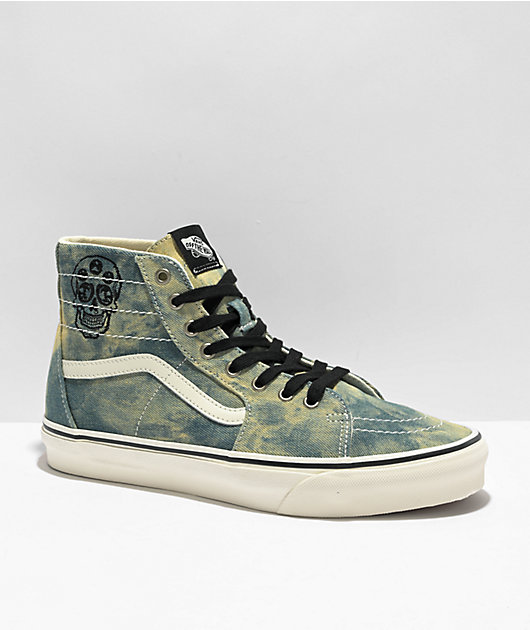 Vans Tapered Denim bordado zapatos de skate en verde oliva y blanco
