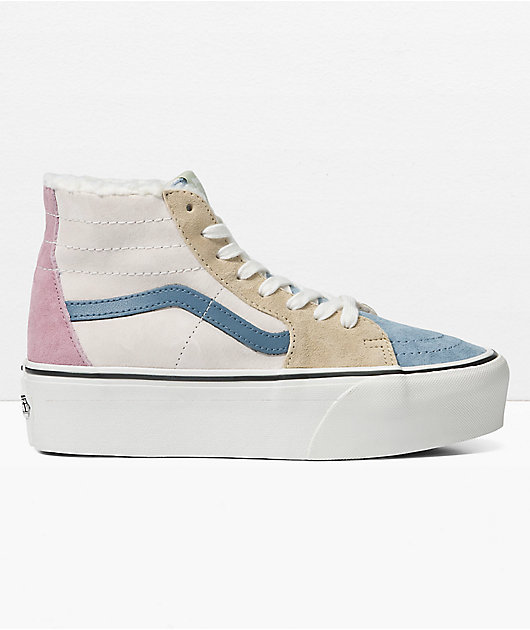 Vans Sk8-Hi Tapered Stackform Blue Pink Sherpa Platform Shoes