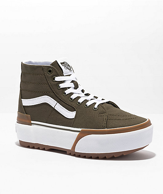 Vans Sk8 Hi Tapered Stackform Olive Platform Shoes Zumiez