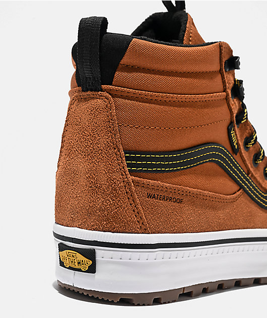 茶 bk Vans Sk8 Hi Waterproof MTE Glazed Ginger & Black Shoes | Zumiez
