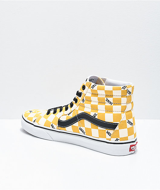 Vans Sk8-Hi Yolk Big Checkerboard zapatos de skate amarillos y blancos بيغ بانغ