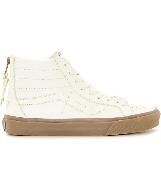 Vans Sk8-Hi Zip White Leather & Gum Skate Shoes