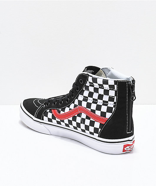 Vans Sk8-Hi zapatos de skate con cremallera a cuadros en negro y rojo نبات الفيكس