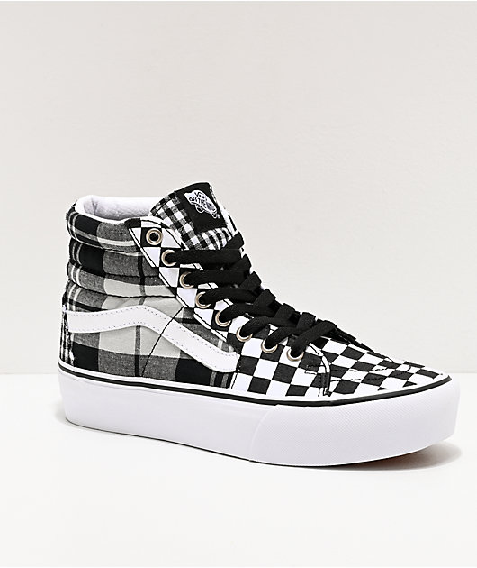 Vans Sk8-Hi zapatos de tartán blanco, gris y negro de plataforma | Zumiez