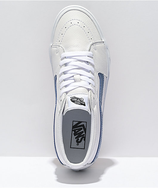 Vans Sk8-Mid White & Moonlight Blue Leather Skate Shoes
