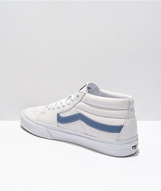 Moeras Maand scherm Vans Sk8-Mid White & Moonlight Blue Leather Skate Shoes