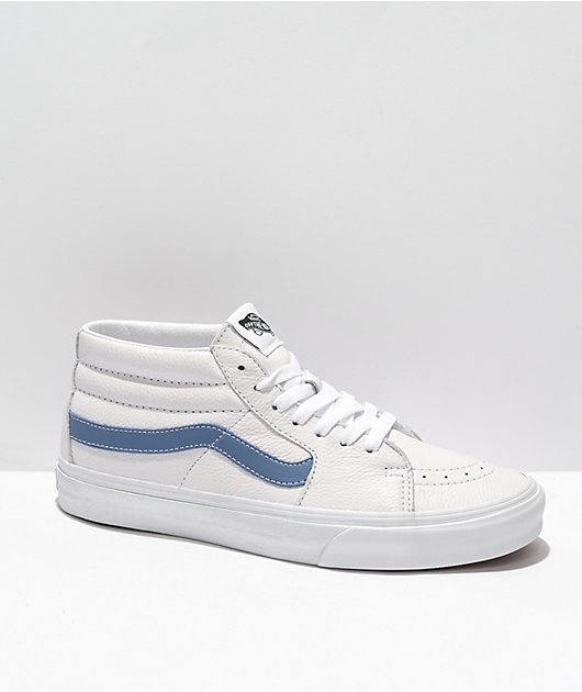 Vans Sk8-Mid White & Moonlight Blue Leather Skate Shoes
