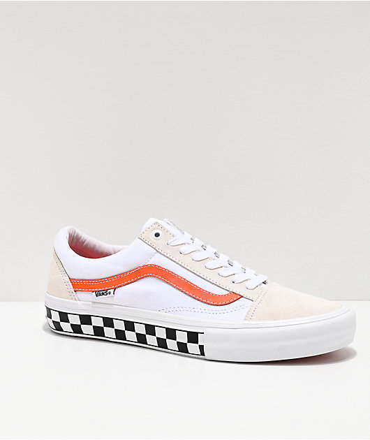 Pensive Citizen bar Vans Skate Old Skool Checkerboard White & Orange Skate Shoes