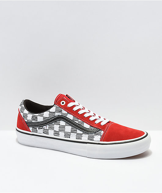 Vans Old Skool Sketch Check Red & White Skate Shoes | Zumiez