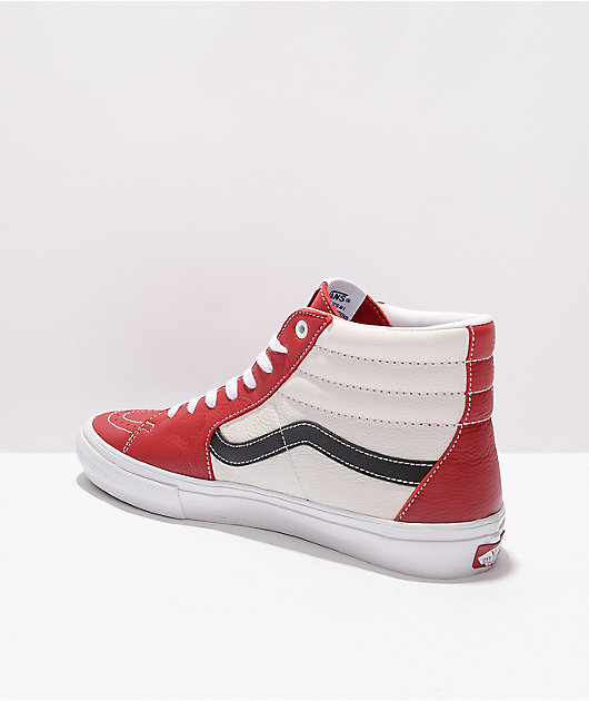 Cereza mordaz atleta Vans Skate Sk8-Hi Sport zapatos de skate de cuero color rojo chile y blanco