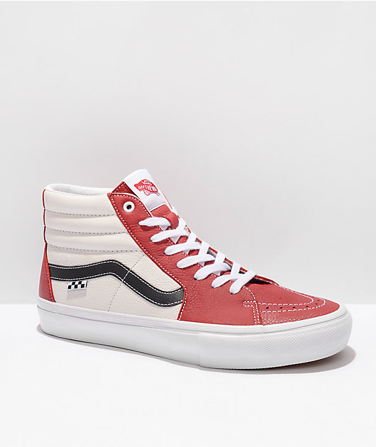 Cereza mordaz atleta Vans Skate Sk8-Hi Sport zapatos de skate de cuero color rojo chile y blanco