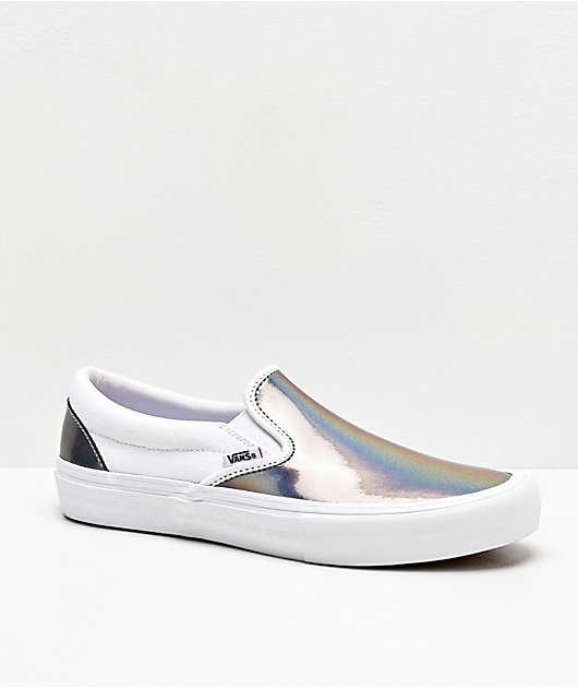 Vans Skate Slip-On Iridescent Silver & White Skate Shoes | Zumiez