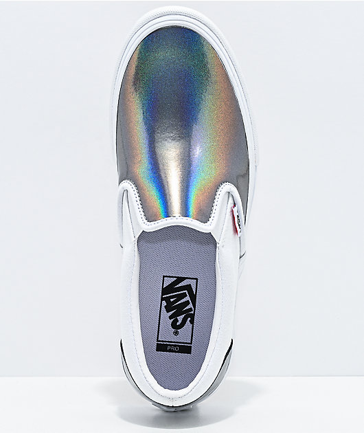 Vans Skate Slip On Iridescent Silver True White Skate Shoes Zumiez