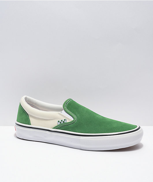 Green and white fashion slip on vans