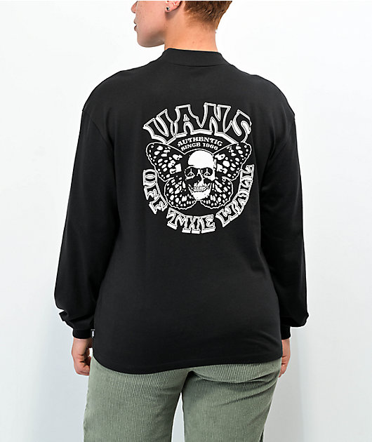 Black T-Shirt Long Mock Sleeve Vans Skullfly Neck Zumiez |