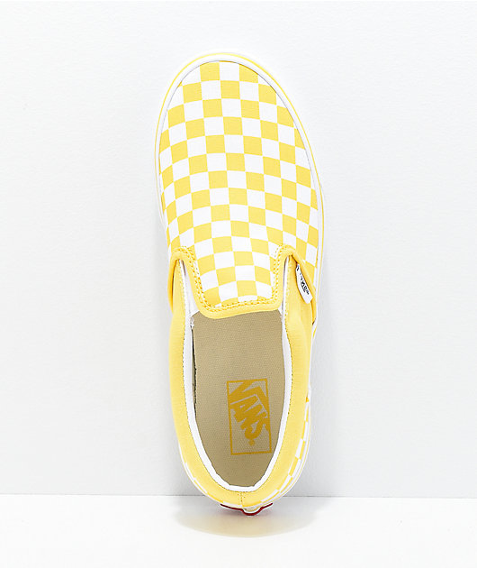 white and gold checkered vans