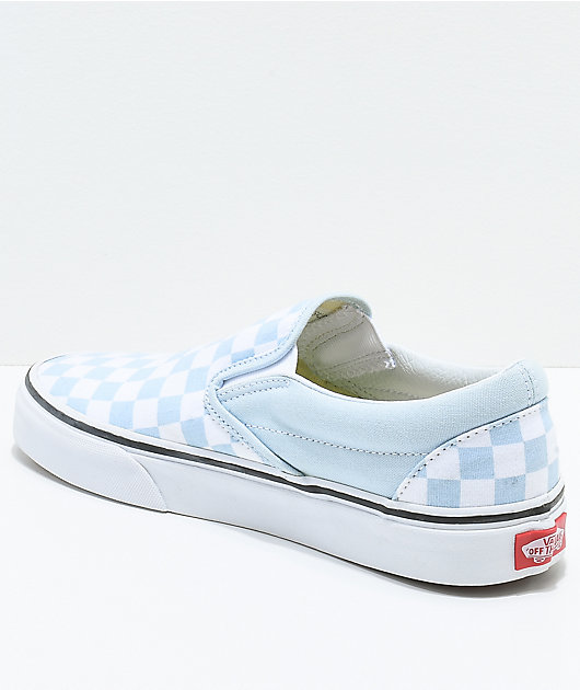 checkerboard vans light blue