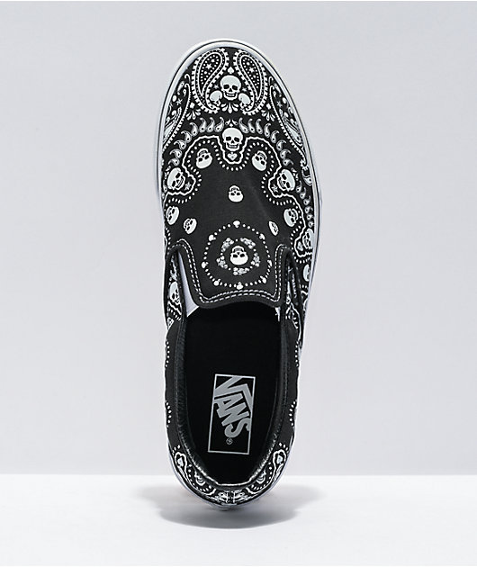 Vans Slip-On Bandana Black & White Skate Shoes