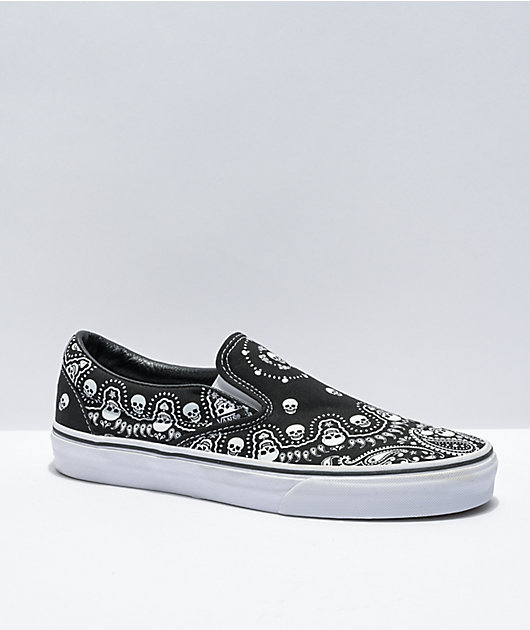 Vans Slip-On Bandana Black White Skate Shoes
