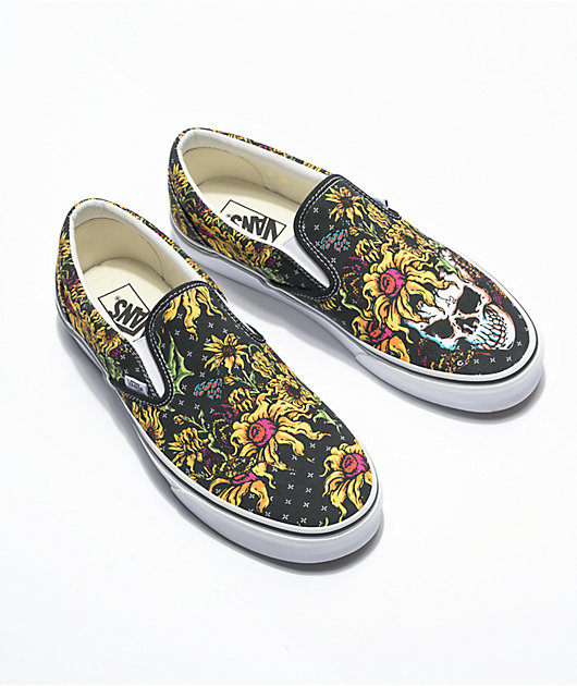 Vans Slip-On Beauty Skull Black White Skate Shoes