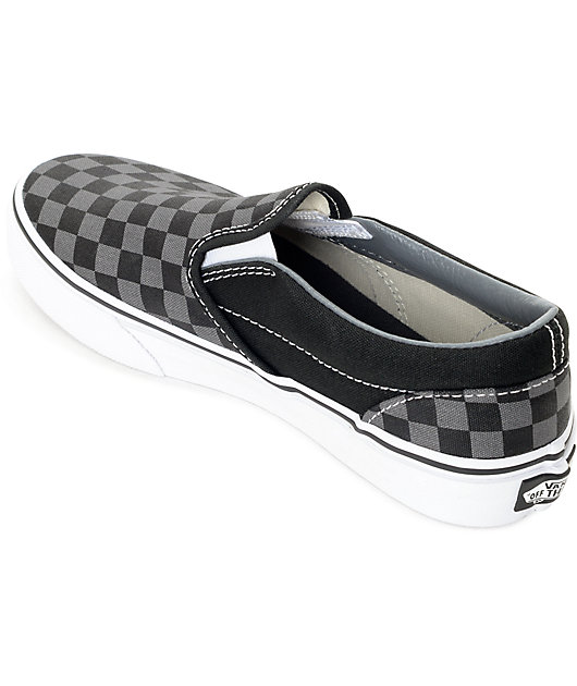 Vans Slip-On Black Pewter Checkered Kids Skate Shoes | Zumiez